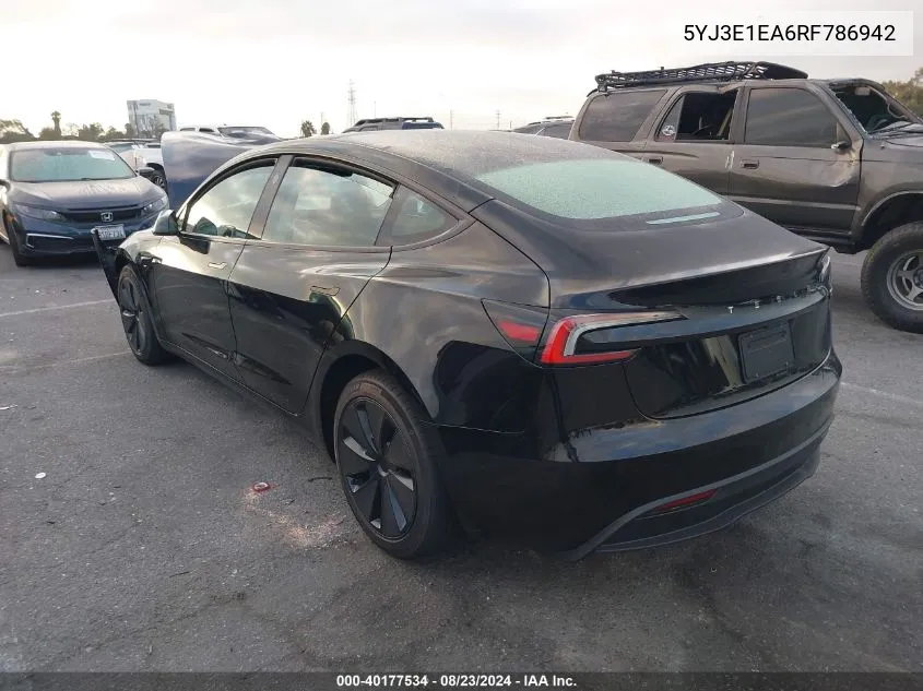 5YJ3E1EA6RF786942 2024 Tesla Model 3 Rear-Wheel Drive