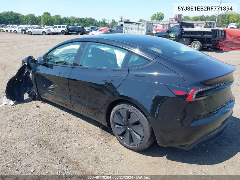 2024 Tesla Model 3 Long Range Dual Motor All-Wheel Drive VIN: 5YJ3E1EB2RF771394 Lot: 40178204