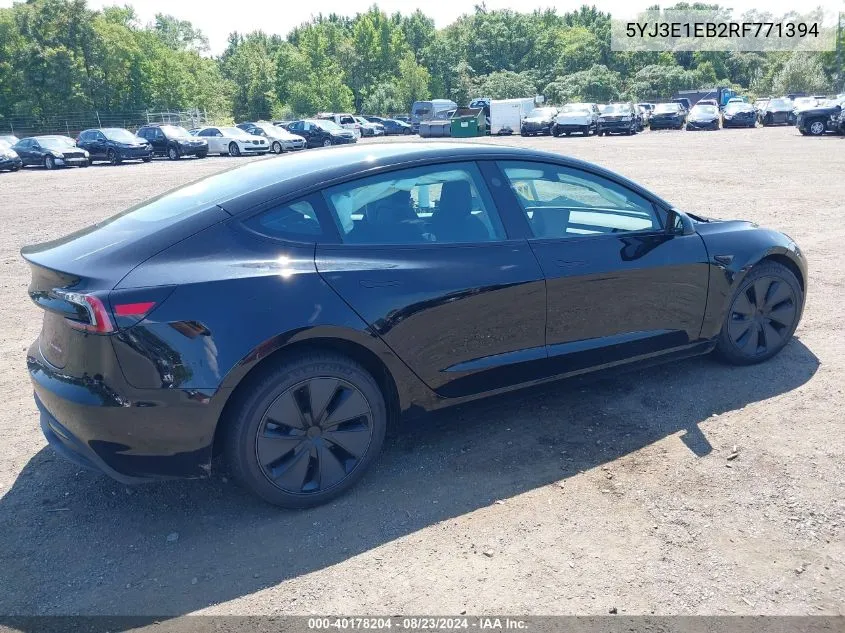 2024 Tesla Model 3 Long Range Dual Motor All-Wheel Drive VIN: 5YJ3E1EB2RF771394 Lot: 40178204