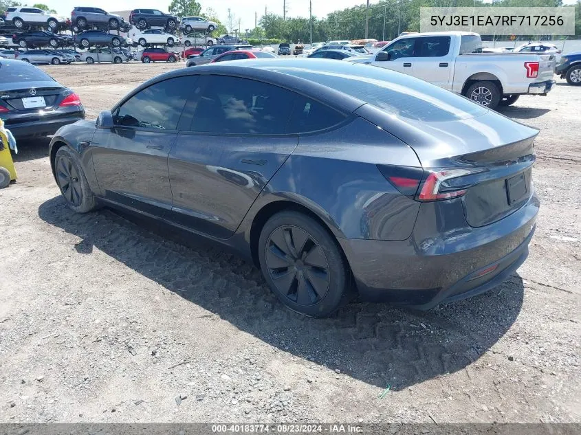 2024 Tesla Model 3 Rear-Wheel Drive VIN: 5YJ3E1EA7RF717256 Lot: 40183774