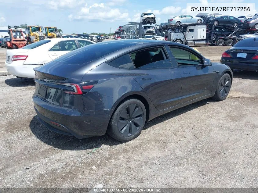 2024 Tesla Model 3 Rear-Wheel Drive VIN: 5YJ3E1EA7RF717256 Lot: 40183774