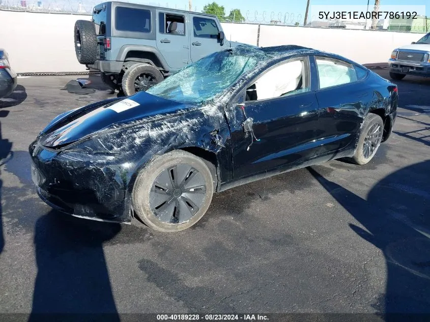 5YJ3E1EA0RF786192 2024 Tesla Model 3 Rear-Wheel Drive