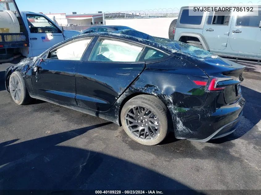 5YJ3E1EA0RF786192 2024 Tesla Model 3 Rear-Wheel Drive