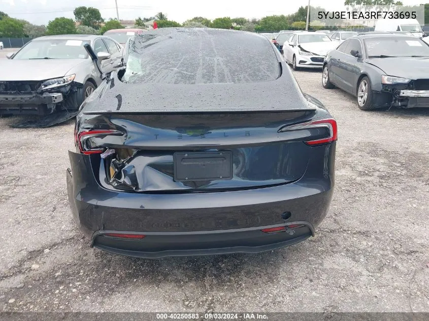 2024 Tesla Model 3 Rear-Wheel Drive VIN: 5YJ3E1EA3RF733695 Lot: 40250583