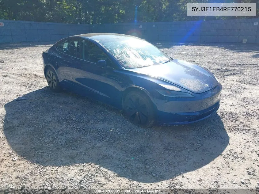 2024 Tesla Model 3 VIN: 5YJ3E1EB4RF770215 Lot: 40260081