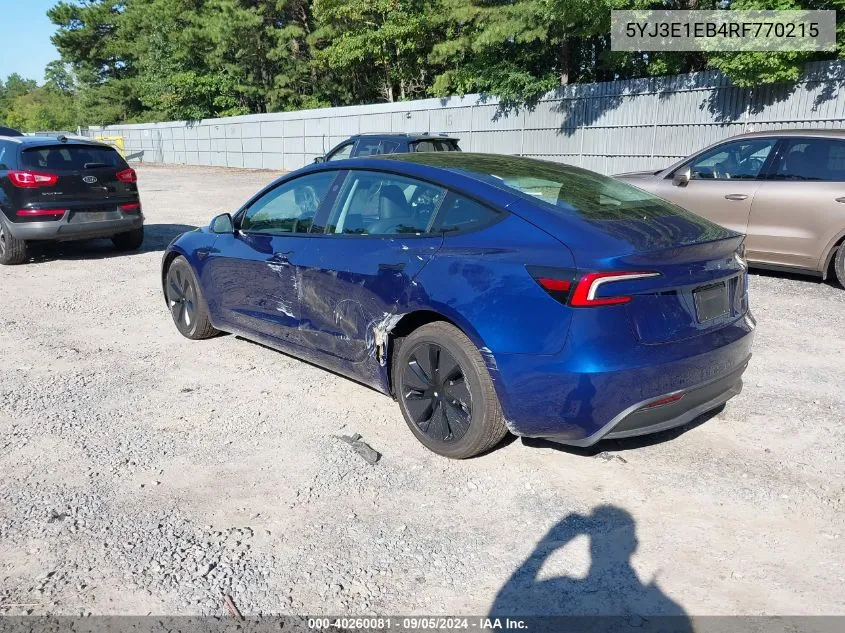 5YJ3E1EB4RF770215 2024 Tesla Model 3