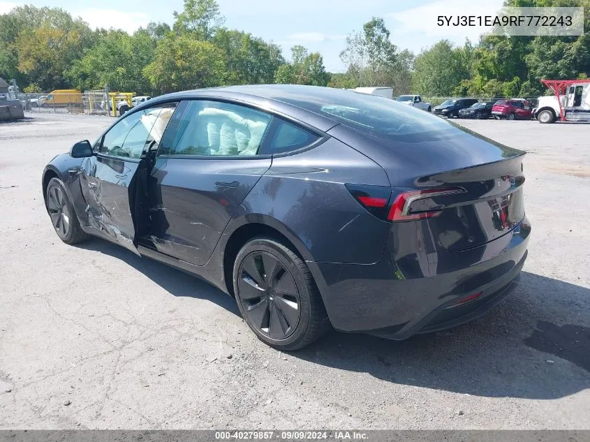 2024 Tesla Model 3 Rear-Wheel Drive VIN: 5YJ3E1EA9RF772243 Lot: 40279857