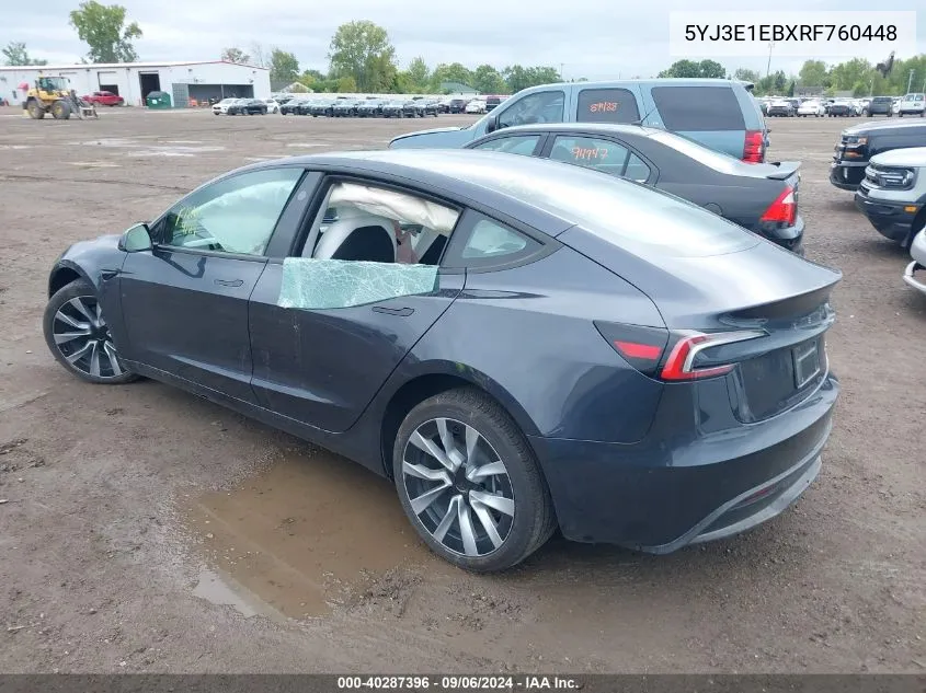 2024 Tesla Model 3 Long Range Dual Motor All-Wheel Drive VIN: 5YJ3E1EBXRF760448 Lot: 40287396