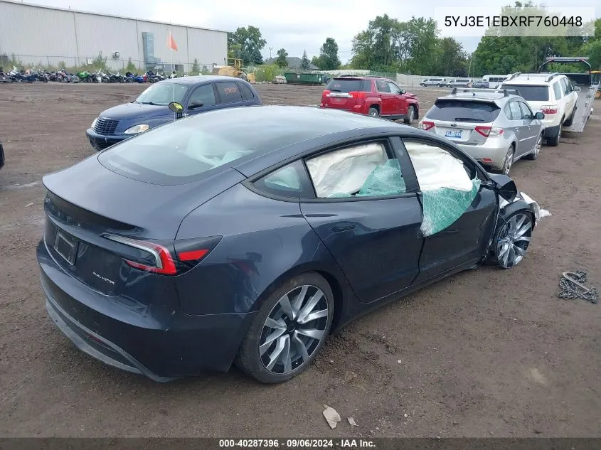 2024 Tesla Model 3 Long Range Dual Motor All-Wheel Drive VIN: 5YJ3E1EBXRF760448 Lot: 40287396