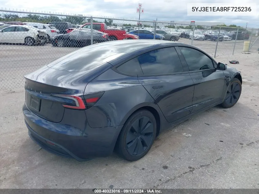 2024 Tesla Model 3 Rear-Wheel Drive VIN: 5YJ3E1EA8RF725236 Lot: 40323016