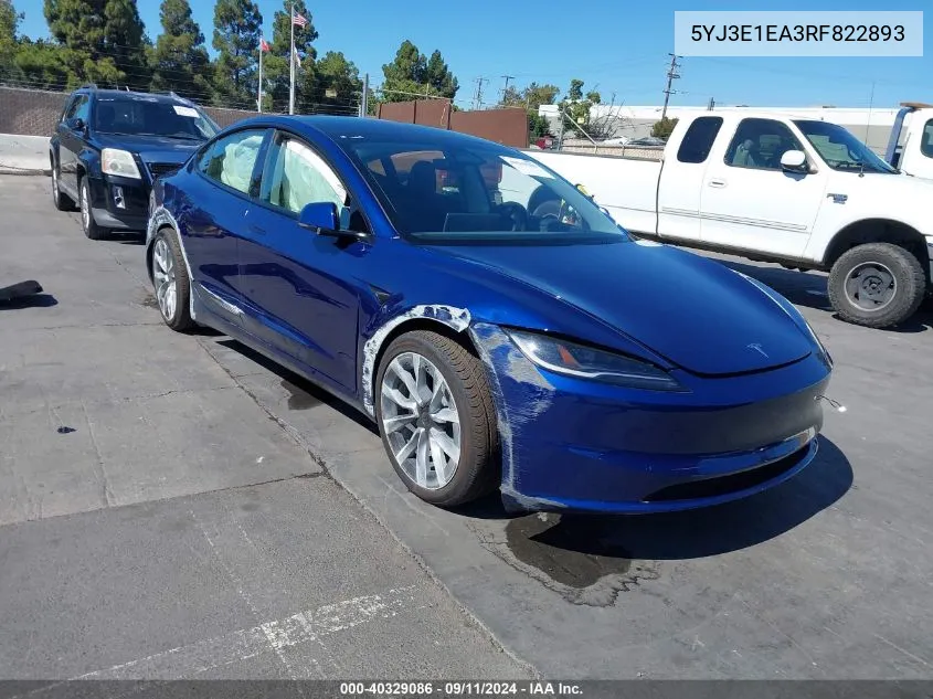 5YJ3E1EA3RF822893 2024 Tesla Model 3 Rear-Wheel Drive