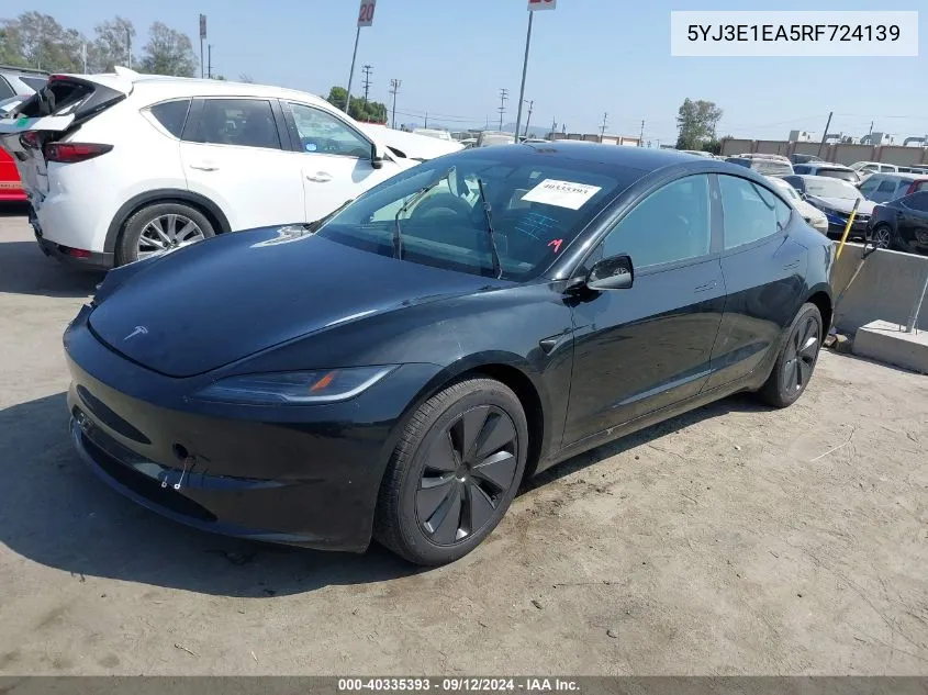 2024 Tesla Model 3 VIN: 5YJ3E1EA5RF724139 Lot: 40335393