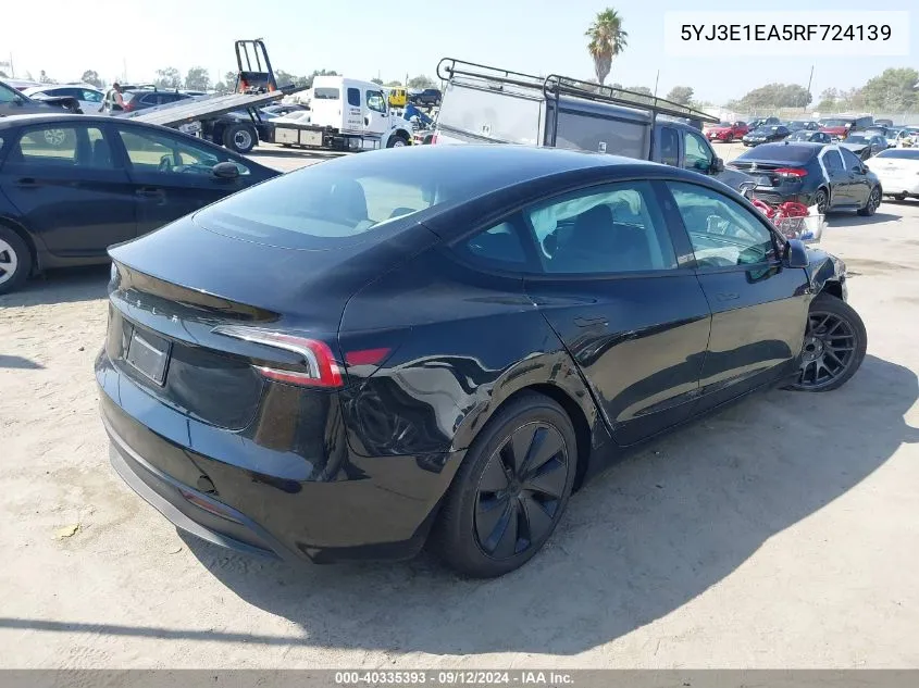 2024 Tesla Model 3 VIN: 5YJ3E1EA5RF724139 Lot: 40335393