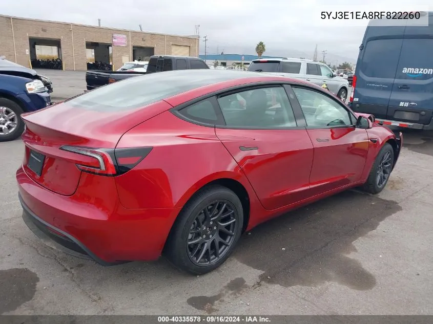 5YJ3E1EA8RF822260 2024 Tesla Model 3