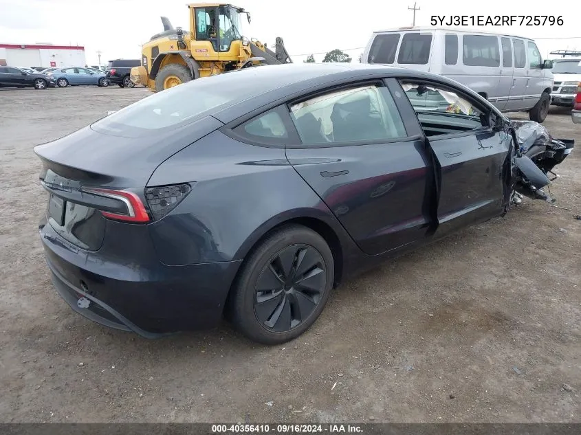 2024 Tesla Model 3 Rear-Wheel Drive VIN: 5YJ3E1EA2RF725796 Lot: 40356410