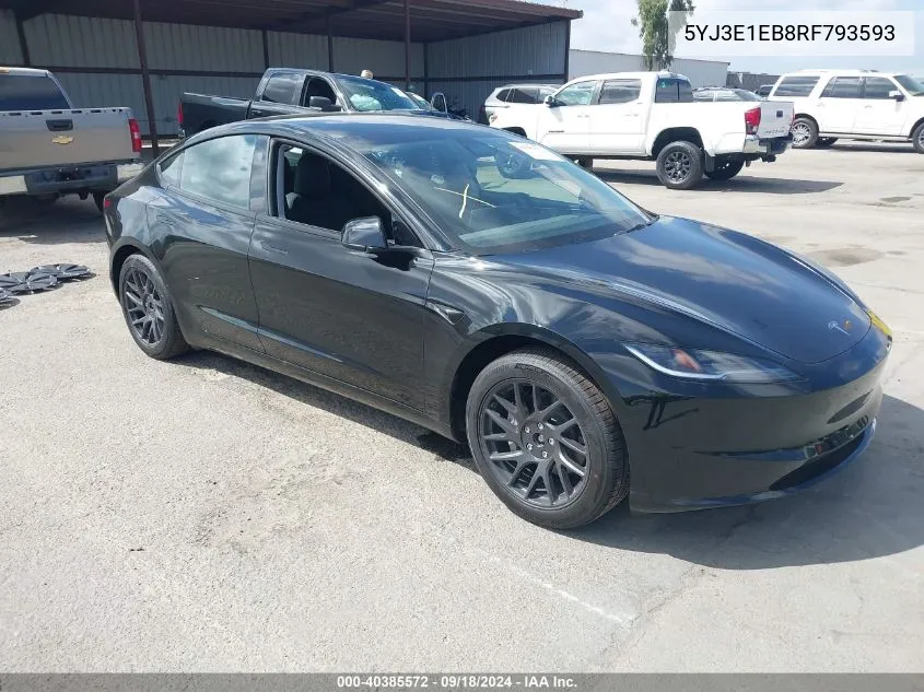 2024 Tesla Model 3 Long Range Dual Motor All-Wheel Drive VIN: 5YJ3E1EB8RF793593 Lot: 40385572