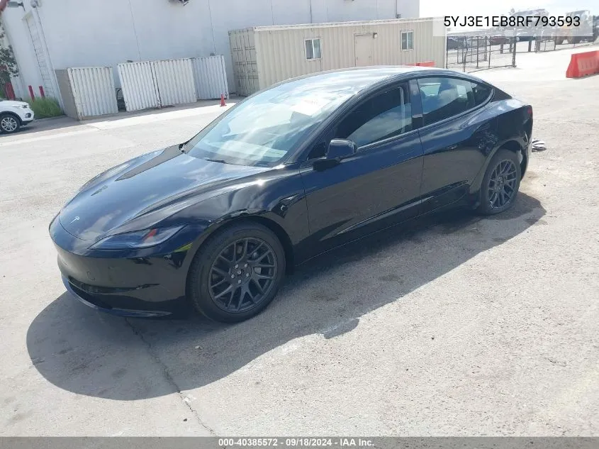 2024 Tesla Model 3 Long Range Dual Motor All-Wheel Drive VIN: 5YJ3E1EB8RF793593 Lot: 40385572