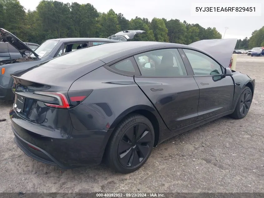 2024 Tesla Model 3 VIN: 5YJ3E1EA6RF829451 Lot: 40392952