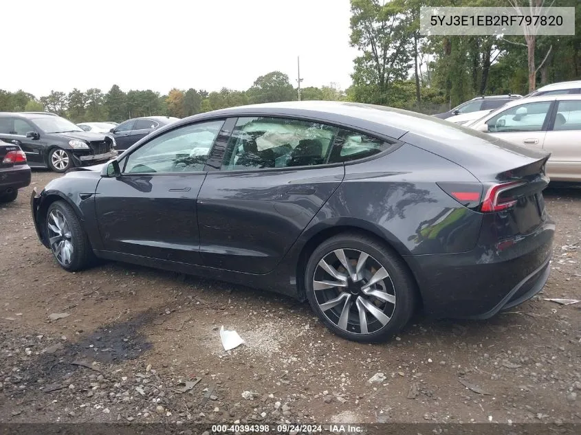 2024 Tesla Model 3 VIN: 5YJ3E1EB2RF797820 Lot: 40394398