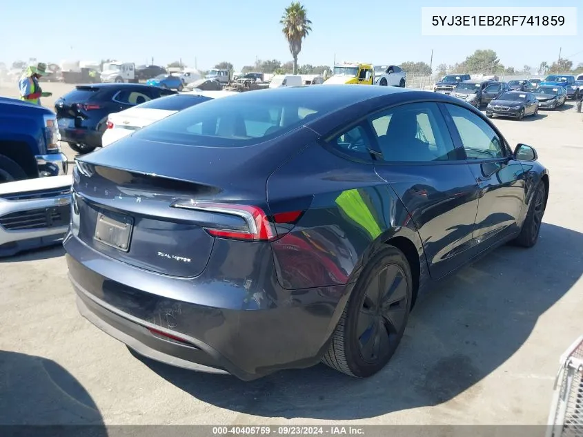 2024 Tesla Model 3 Long Range Dual Motor All-Wheel Drive VIN: 5YJ3E1EB2RF741859 Lot: 40405759