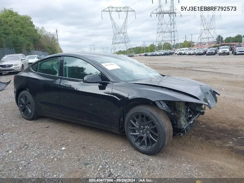 2024 Tesla Model 3 Long Range Dual Motor All-Wheel Drive VIN: 5YJ3E1EB8RF792573 Lot: 40417806