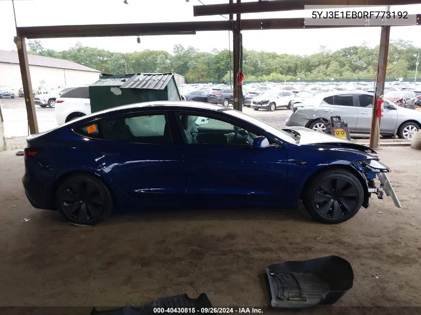 2024 Tesla Model 3 VIN: 5YJ3E1EB0RF773192 Lot: 40430815