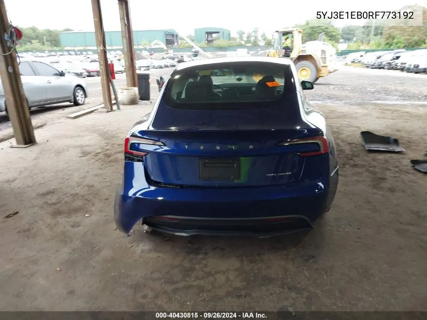 5YJ3E1EB0RF773192 2024 Tesla Model 3