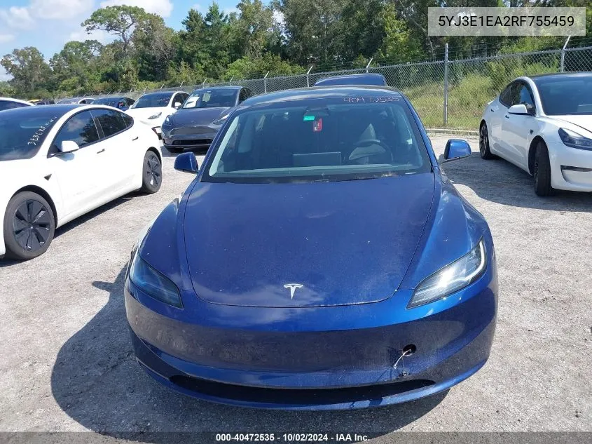 2024 Tesla Model 3 VIN: 5YJ3E1EA2RF755459 Lot: 40472535