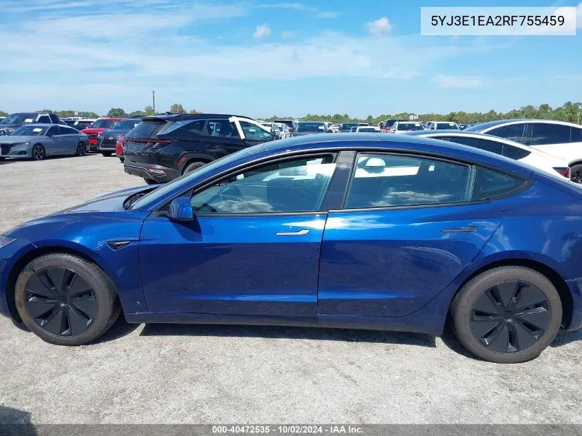 2024 Tesla Model 3 VIN: 5YJ3E1EA2RF755459 Lot: 40472535