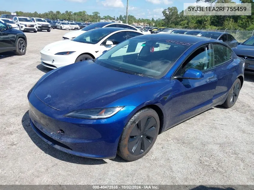 2024 Tesla Model 3 VIN: 5YJ3E1EA2RF755459 Lot: 40472535