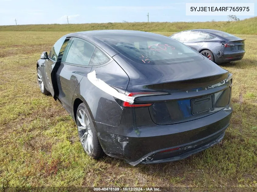 2024 Tesla Model 3 VIN: 5YJ3E1EA4RF765975 Lot: 40478109