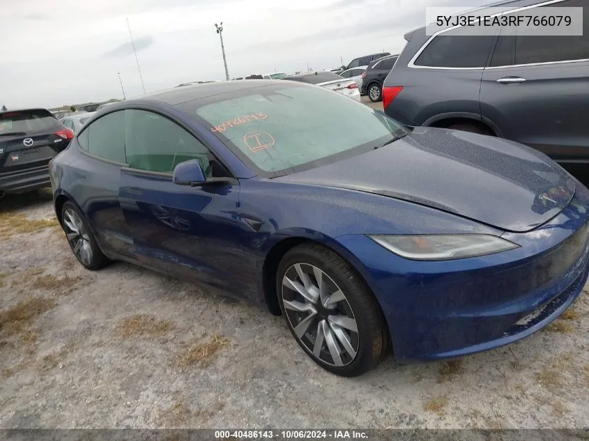 2024 Tesla Model 3 VIN: 5YJ3E1EA3RF766079 Lot: 40486143