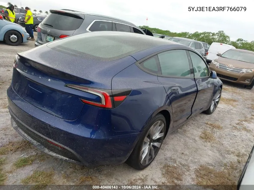 2024 Tesla Model 3 VIN: 5YJ3E1EA3RF766079 Lot: 40486143