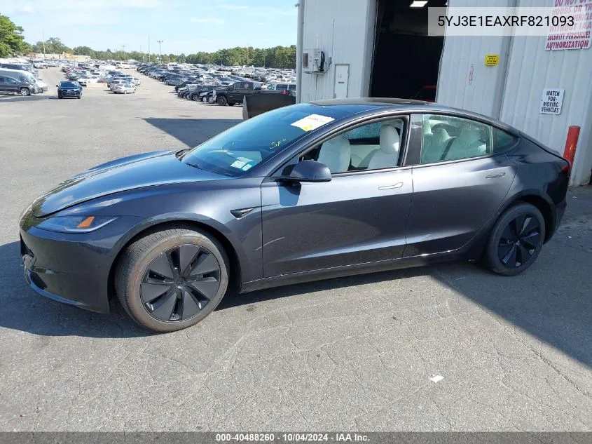 5YJ3E1EAXRF821093 2024 Tesla Model 3 Rear-Wheel Drive