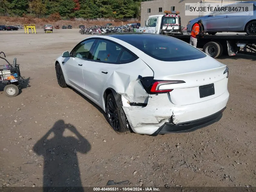 2024 Tesla Model 3 Rear-Wheel Drive VIN: 5YJ3E1EA6RF846718 Lot: 40495531