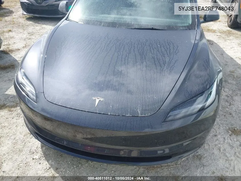 2024 Tesla Model 3 VIN: 5YJ3E1EA2RF748043 Lot: 40511012