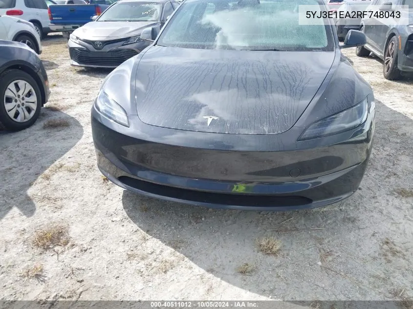 2024 Tesla Model 3 VIN: 5YJ3E1EA2RF748043 Lot: 40511012