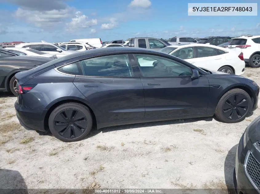 2024 Tesla Model 3 VIN: 5YJ3E1EA2RF748043 Lot: 40511012