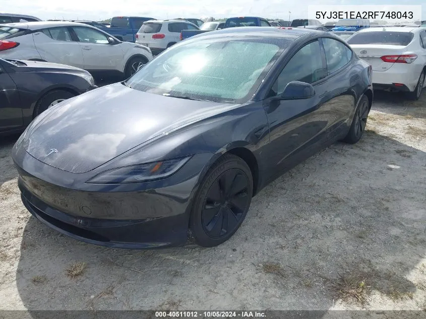 2024 Tesla Model 3 VIN: 5YJ3E1EA2RF748043 Lot: 40511012