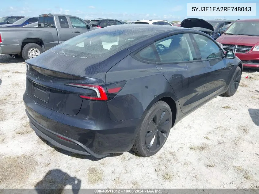 2024 Tesla Model 3 VIN: 5YJ3E1EA2RF748043 Lot: 40511012