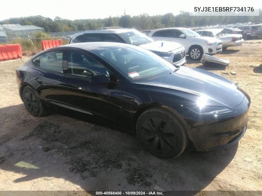 2024 Tesla Model 3 Long Range Dual Motor All-Wheel Drive VIN: 5YJ3E1EB5RF734176 Lot: 40568450