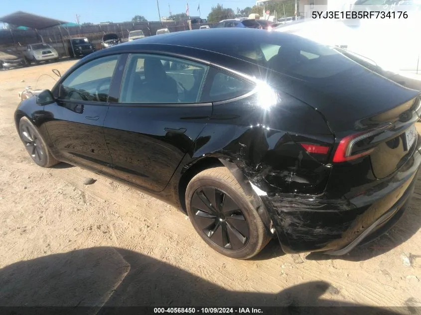 2024 Tesla Model 3 Long Range Dual Motor All-Wheel Drive VIN: 5YJ3E1EB5RF734176 Lot: 40568450