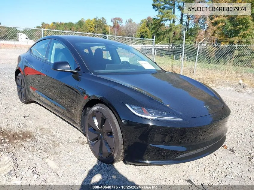 2024 Tesla Model 3 Long Range Dual Motor All-Wheel Drive VIN: 5YJ3E1EB4RF807974 Lot: 40648776