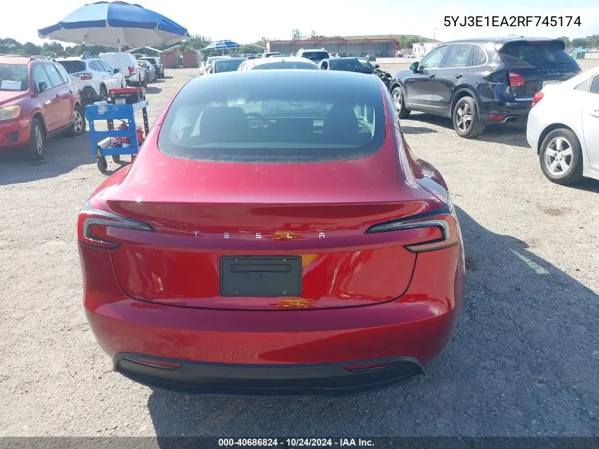 2024 Tesla Model 3 Rear-Wheel Drive VIN: 5YJ3E1EA2RF745174 Lot: 40686824