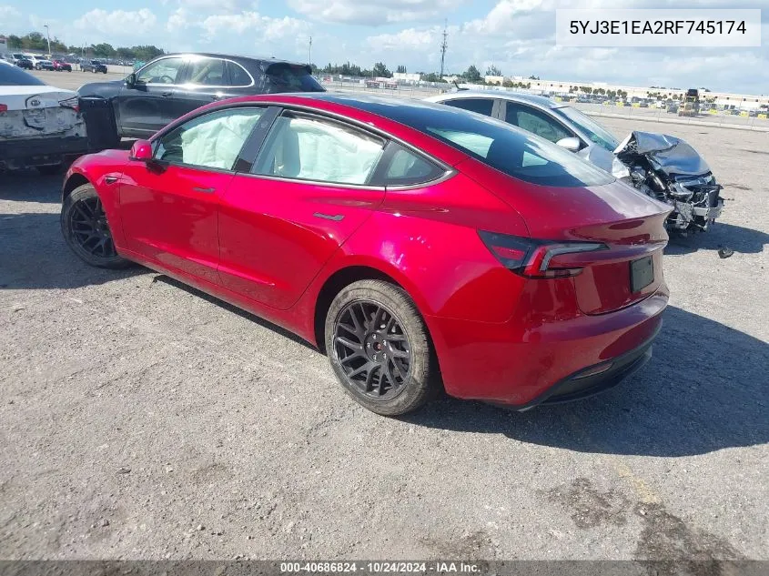 2024 Tesla Model 3 Rear-Wheel Drive VIN: 5YJ3E1EA2RF745174 Lot: 40686824