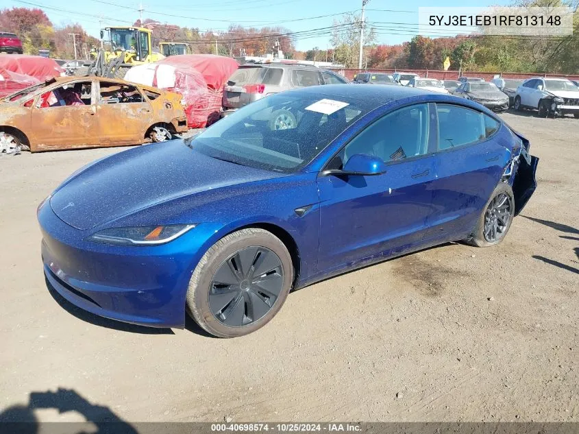 2024 Tesla Model 3 Long Range Dual Motor All-Wheel Drive VIN: 5YJ3E1EB1RF813148 Lot: 40698574