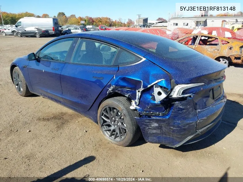 2024 Tesla Model 3 Long Range Dual Motor All-Wheel Drive VIN: 5YJ3E1EB1RF813148 Lot: 40698574