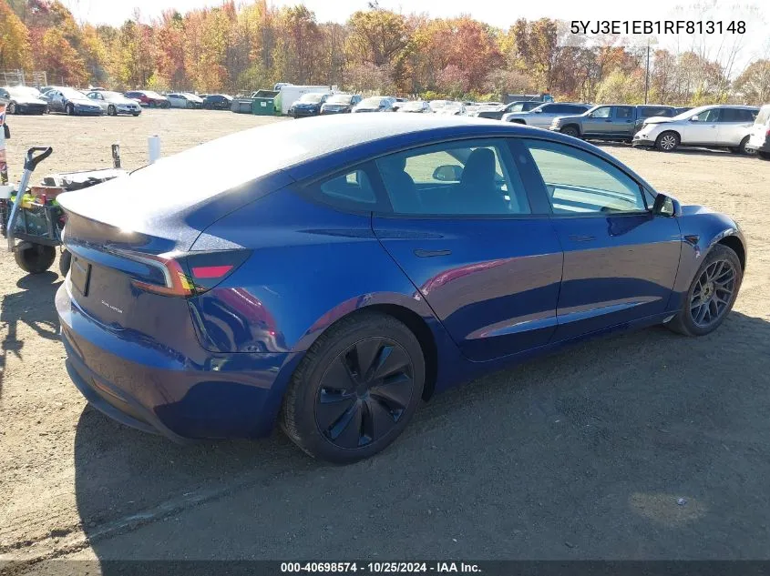 2024 Tesla Model 3 Long Range Dual Motor All-Wheel Drive VIN: 5YJ3E1EB1RF813148 Lot: 40698574