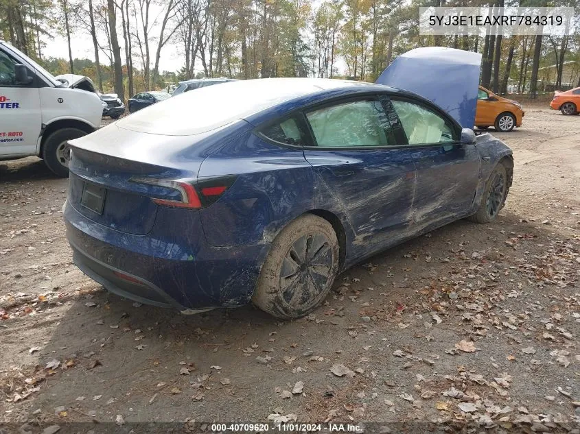 2024 Tesla Model 3 Rear-Wheel Drive VIN: 5YJ3E1EAXRF784319 Lot: 40709620