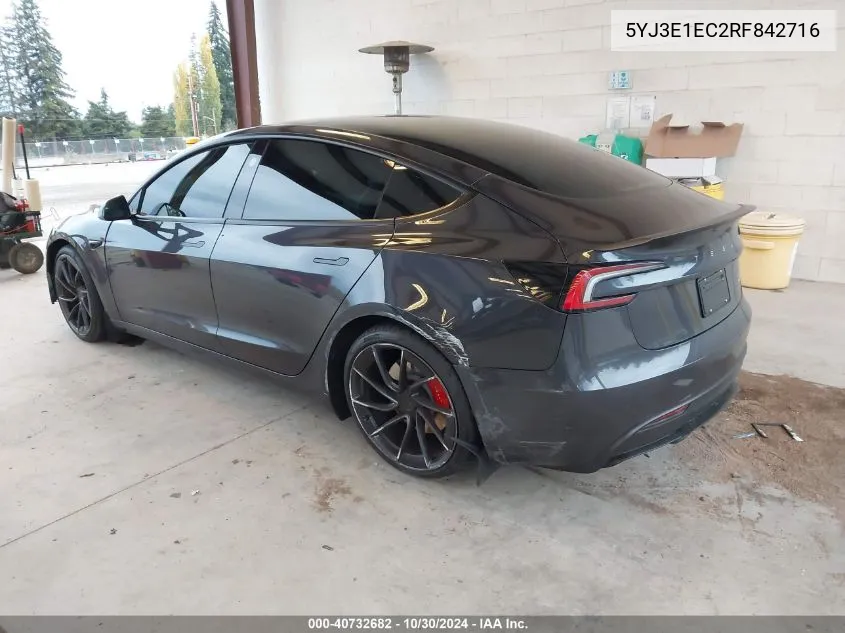 2024 Tesla Model 3 VIN: 5YJ3E1EC2RF842716 Lot: 40732682